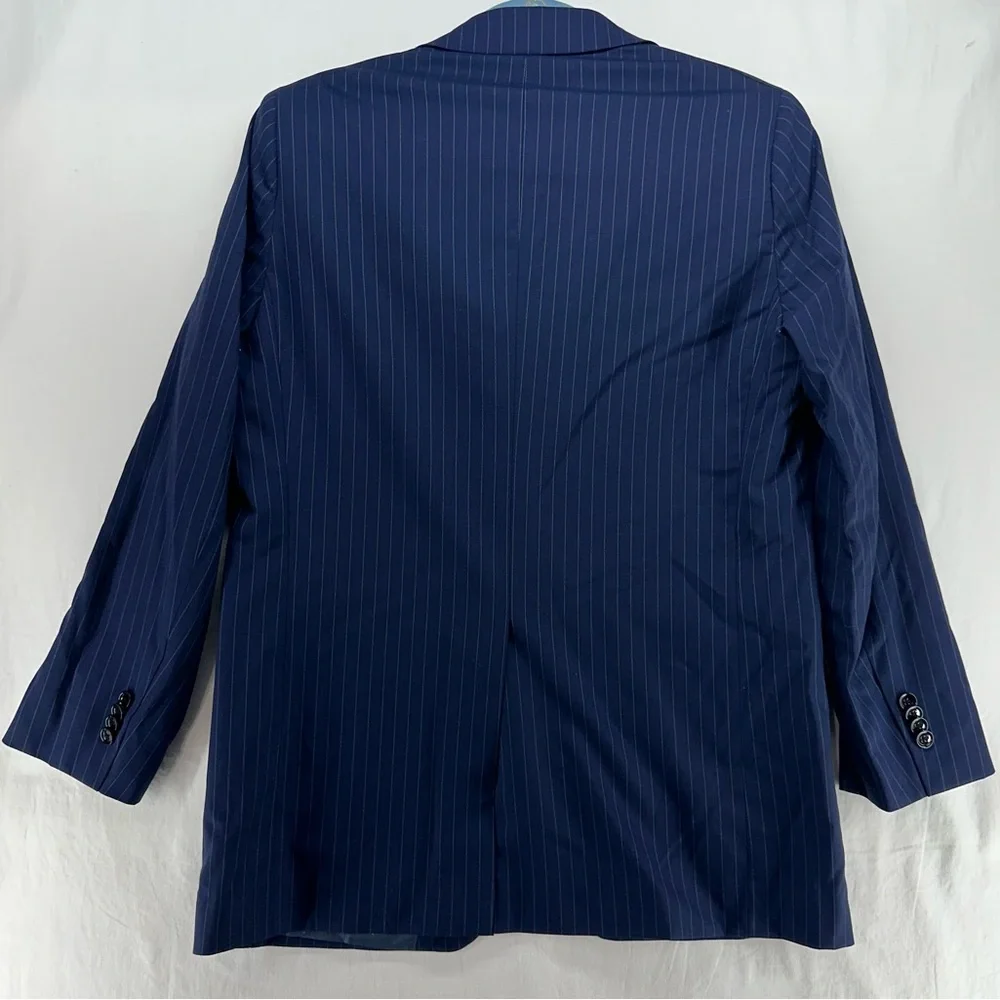 Indochino‎ Jacket Blazer Sport Coat Wool Navy Blue Pin Stripe 2 Button 38 NWT